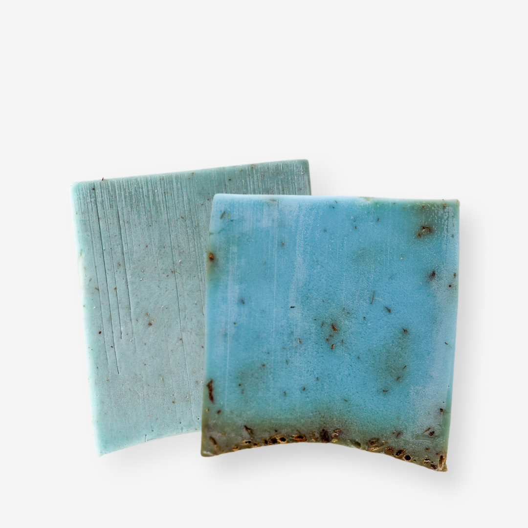 Handmade Negev lavender soap bars in blue-green hues with natural plant ingredients, eco-friendly and crafted in southern Israel.