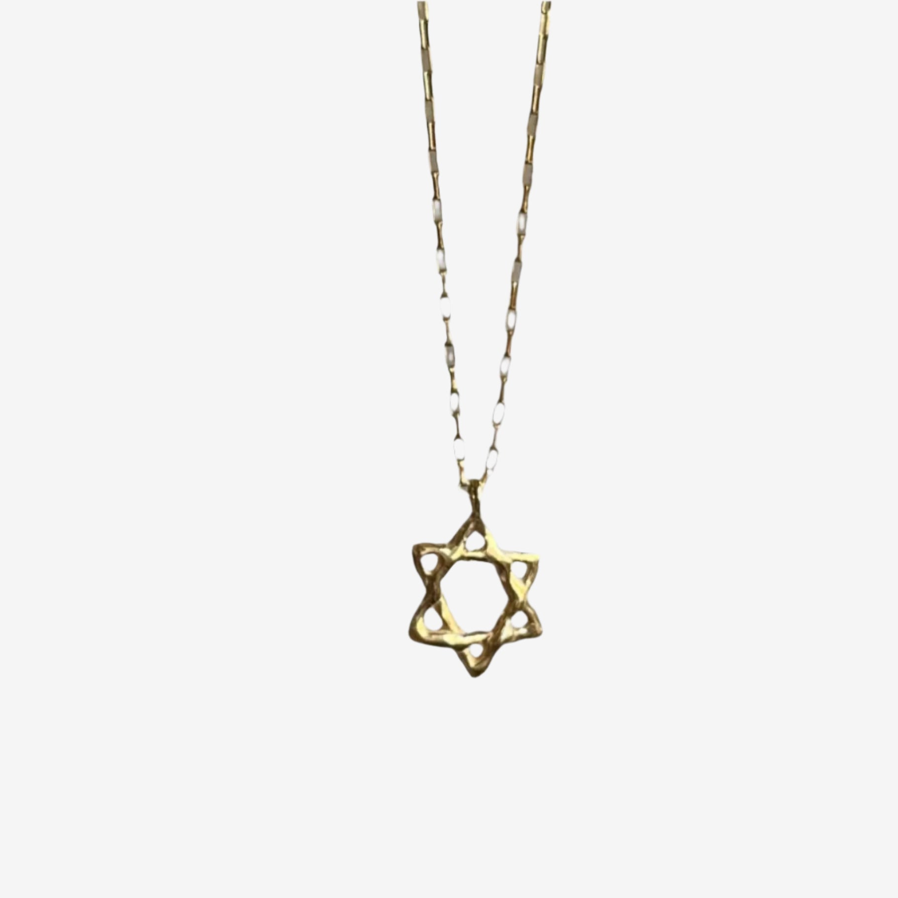 Gold 14k plated Star of David necklace with organic textured design on 45 cm chain, symbolizing strength and spirit