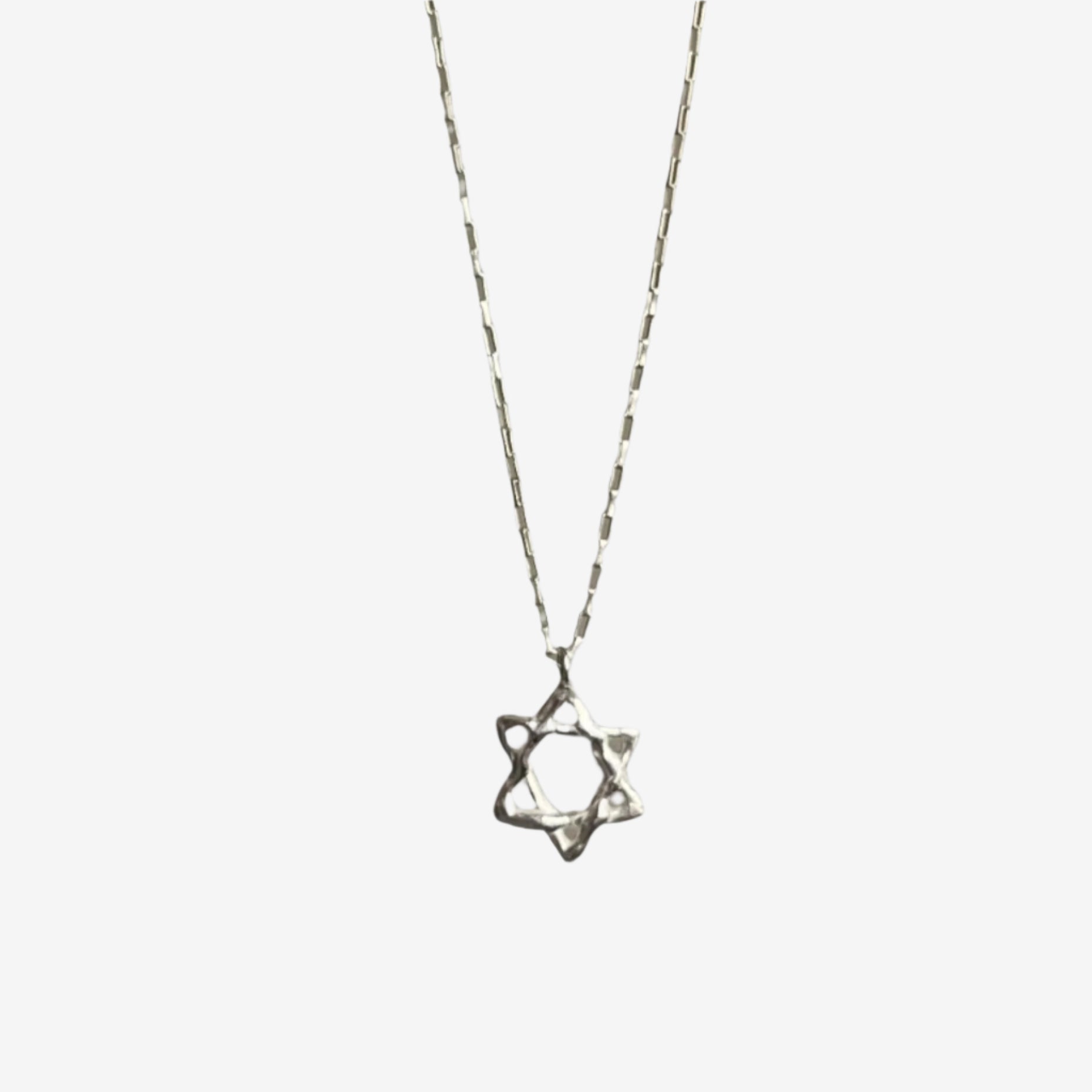 925 sterling silver handcrafted Star of David necklace with organic textured design and 45 cm chain