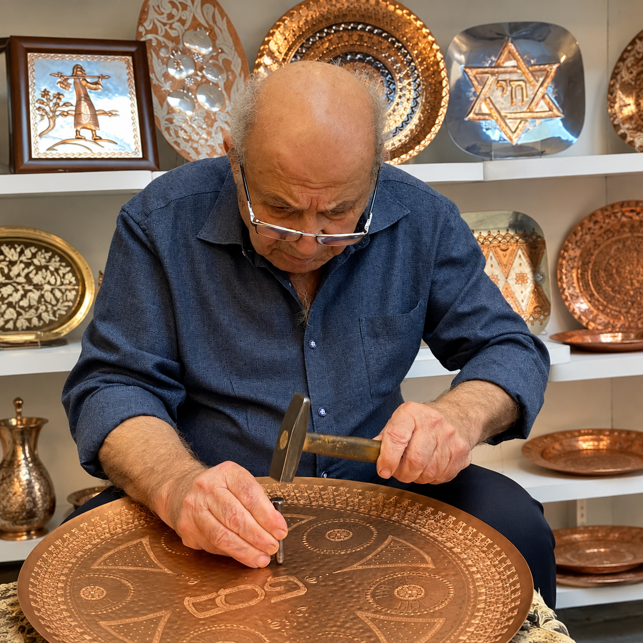 Koby Sibony shaping iron wire in his Western Galilee studio