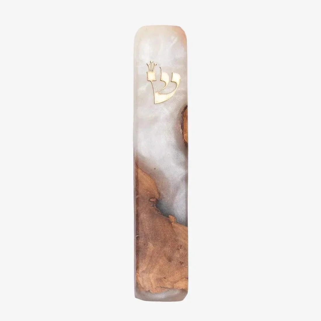 Handcrafted Galilee olive wood and resin mezuzah with unique grain, Israeli artisan design for home doorway decoration