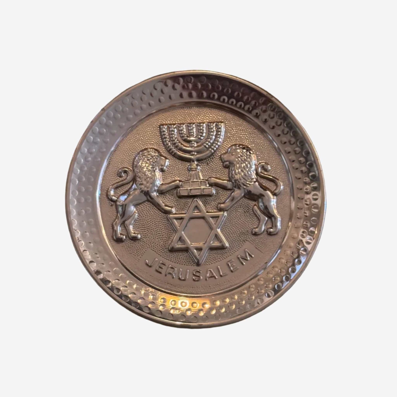 Handcrafted copper Lion of Judah plate by David Miro with protective lacquer finish from Western Galilee, Israel
