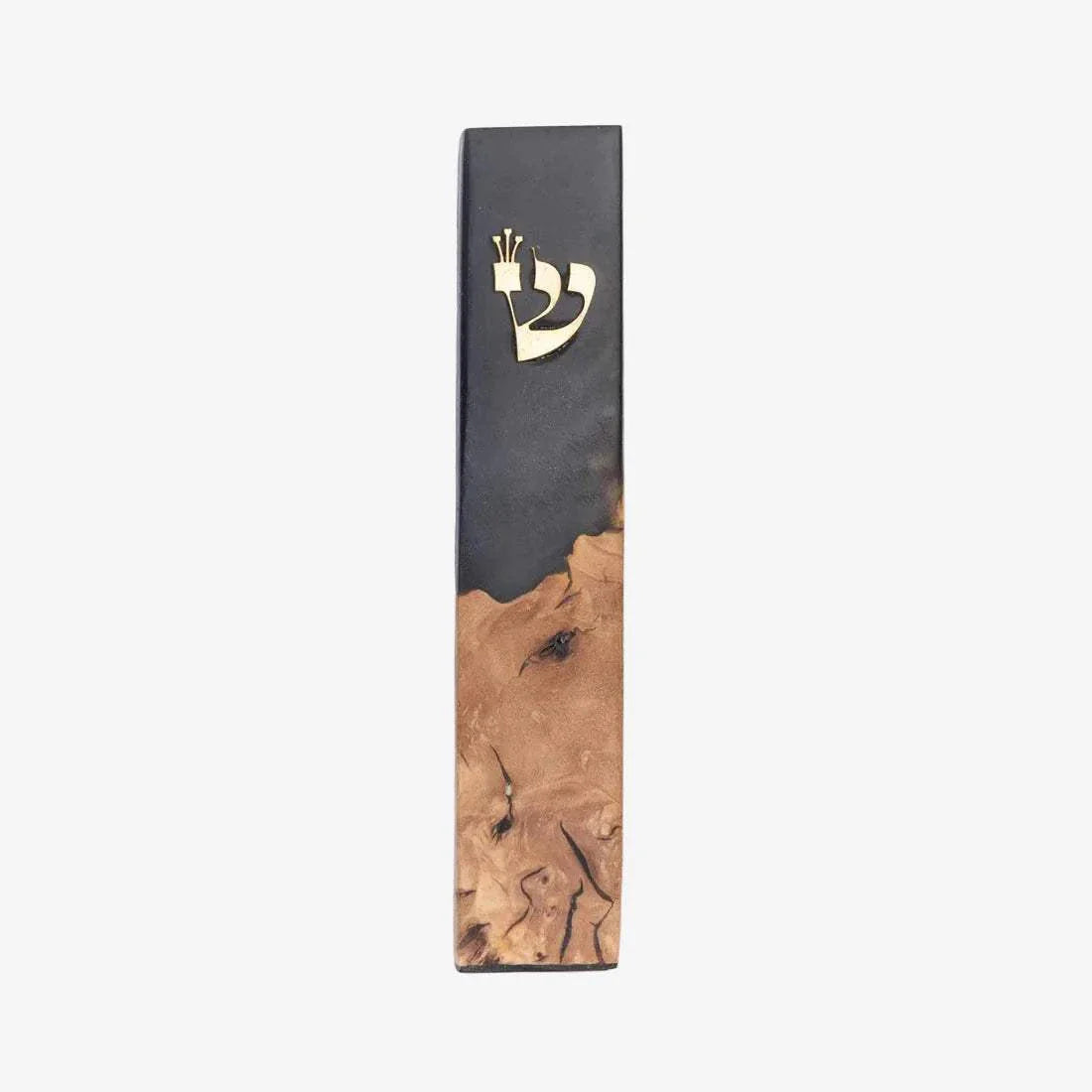 Galilee olive wood and resin mezuzah handcrafted by Israeli artisan Eial Ovin