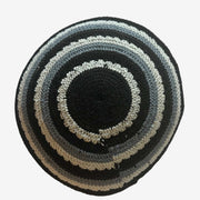 Handmade 12 cm yarmulke from Jerusalem with intricate embroidery and neutral shades, blending tradition and modern craftsmanship