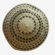 Handmade 12 cm yarmulke from Jerusalem with intricate embroidery and neutral tones, blending tradition and modern craftsmanship
