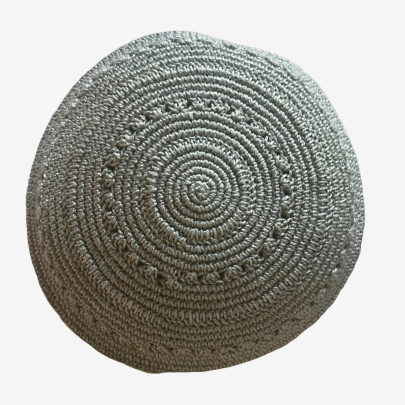 Handmade yarmulke from Jerusalem with intricate embroidery and neutral colors, perfect for Jewish heritage and formal occasions