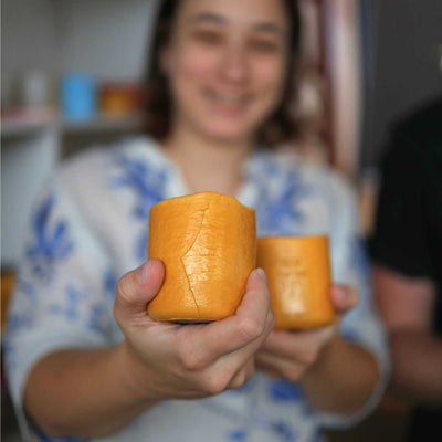 Israeli Streets Candle by No Dark Factory with fig, sea salt, brown sugar, musk, and amber scents representing Tel Aviv's vibrant spirit