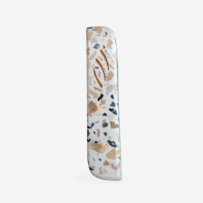 Large terrazzo mezuzah with Israeli stones handcrafted by Berko Design Studio, featuring Bauhaus-inspired design and commercial-grade adhesive.