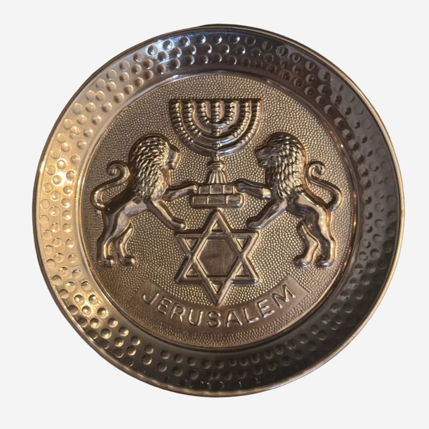 Handcrafted copper Lion of Judah plate by David Miro from Western Galilee, Israel