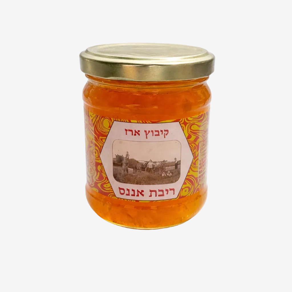 Jar of golden pineapple jam from Kibbutz Erez, 250 mL, smooth and vibrant spread