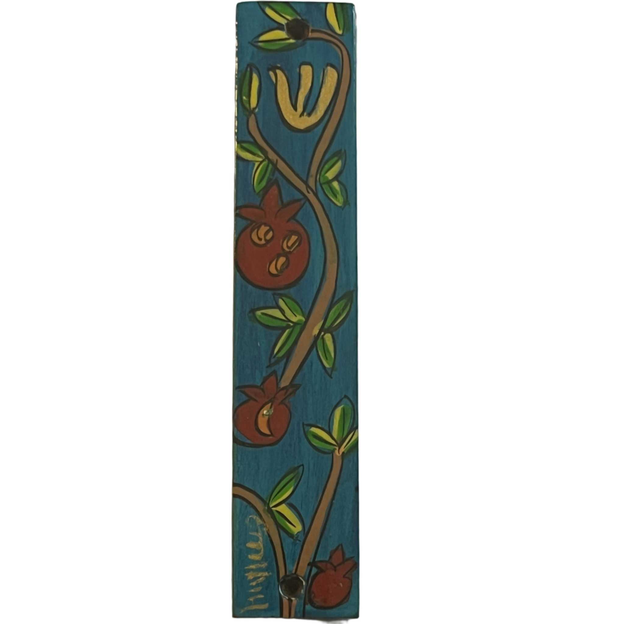 Pomegranate Painted Wooden Mezuzah | Yair Emanuel