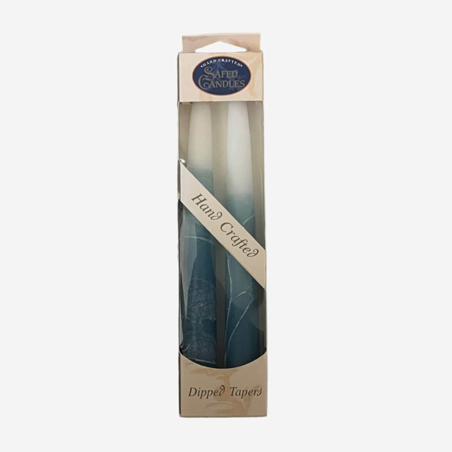 Handcrafted dripless Shabbat candles in a 2-pack with vibrant colors, made by Safed Candles.