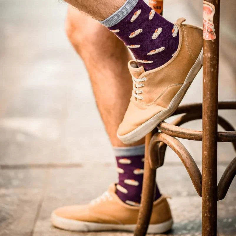 Colorful Gefilte Fish fun socks made in Israel by Groovim, perfect Jewish gift size 41-46