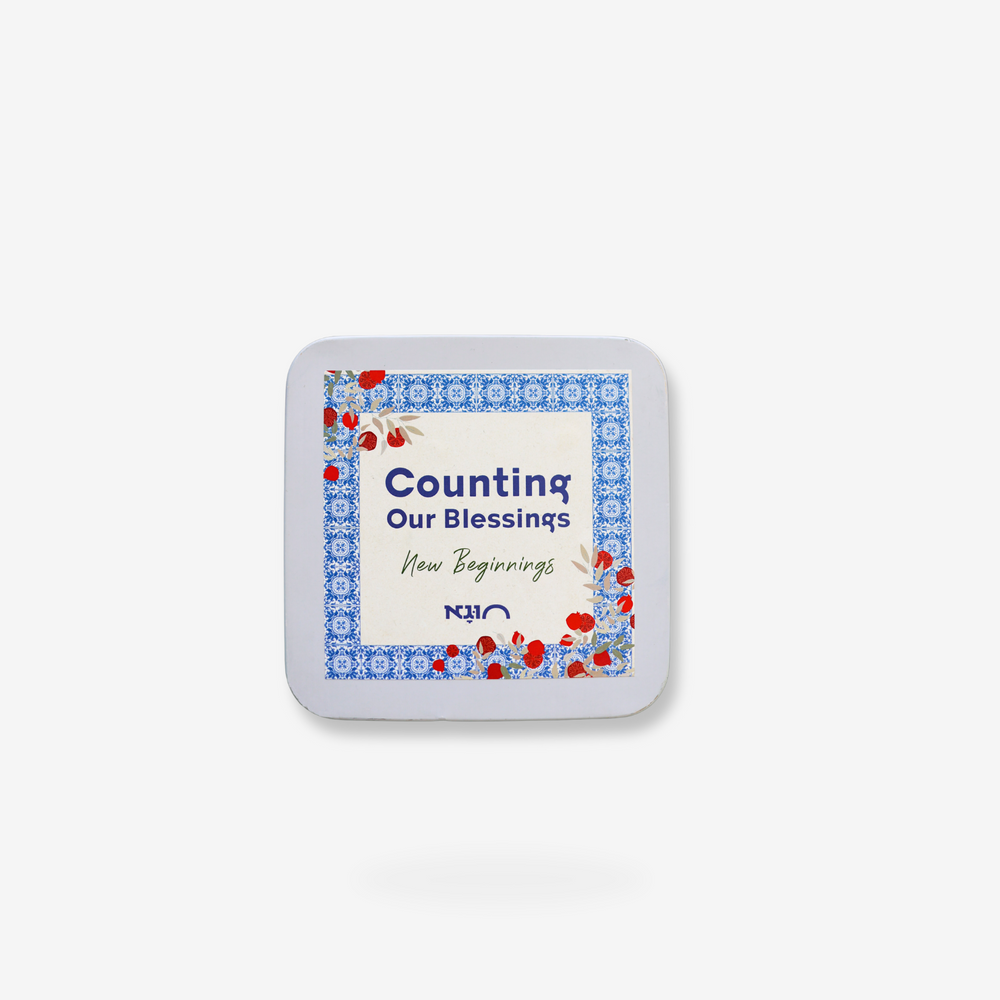 Counting Our Blessings family game with pomegranate conversation starter cards for meaningful gatherings and table décor