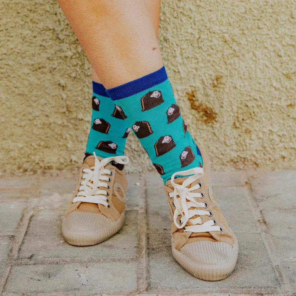 Kremo Fun Socks made in Israel featuring colorful knitted design inspired by Israeli winter treat Krembo