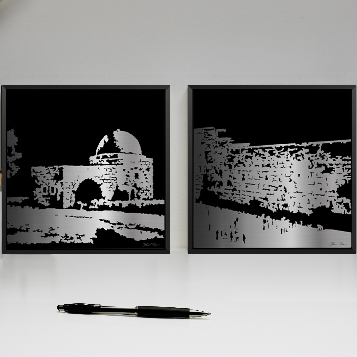 Modern laser-cut framed artwork of the Western Wall in black acrylic by Ben Zion Fine Arts