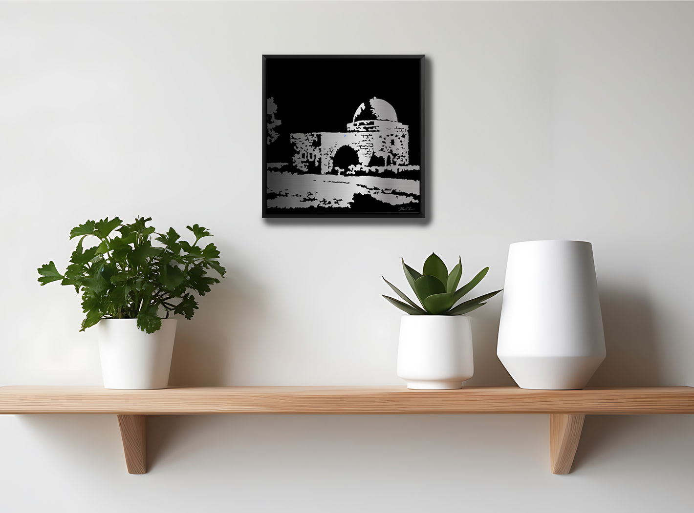 Kever Rochel framed lasercut art in black acrylic by Ben Zion Fine Arts, minimalist modern design inspired by Rachel’s Tomb