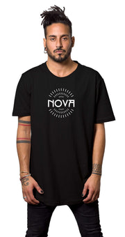 Nova Big Logo T-Shirt in black, featuring a large white NOVA logo with radiating line details on the front.