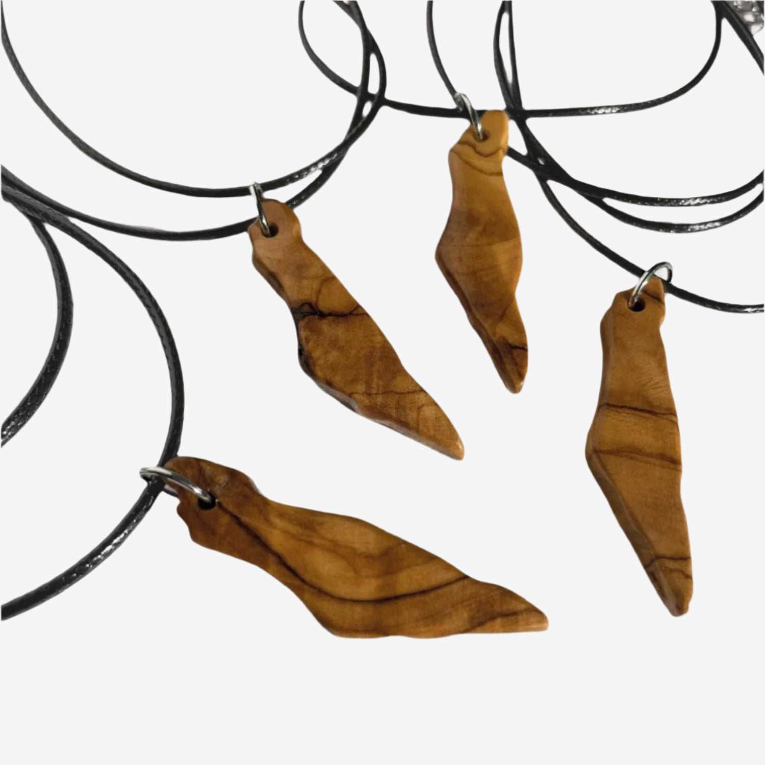 Handmade olive wood necklace from Israel with natural grain and smooth finish