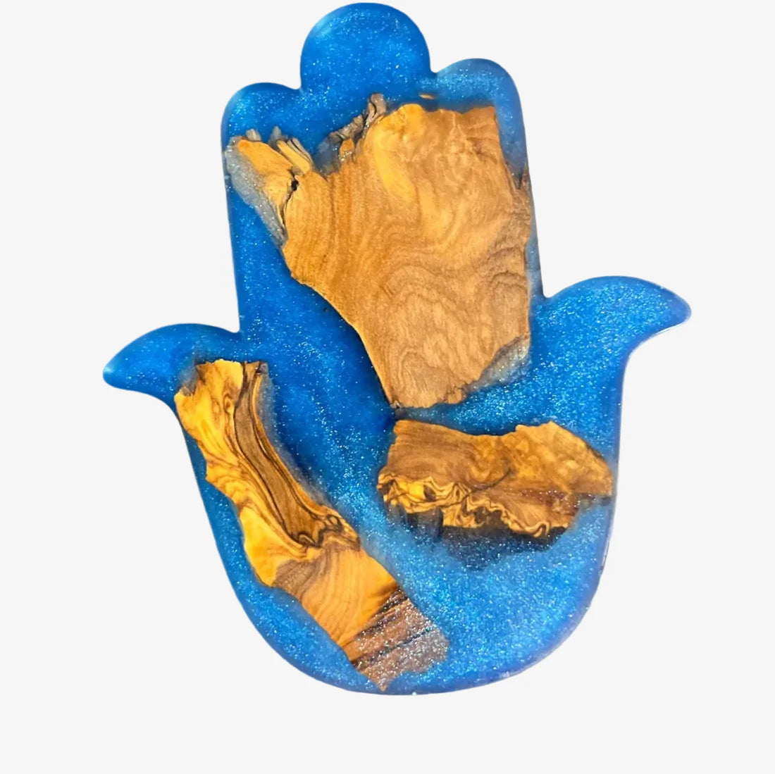 Handcrafted Galilee olive wood and resin Hamsa with adhesive backing by Eial Ovin