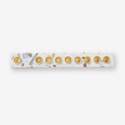Israeli Seashell Chanukah Menorah handcrafted with real seashells and eco-friendly Jesmonite in white