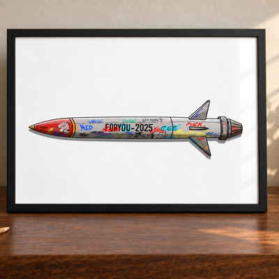 Illustrated Rocket Framed Print