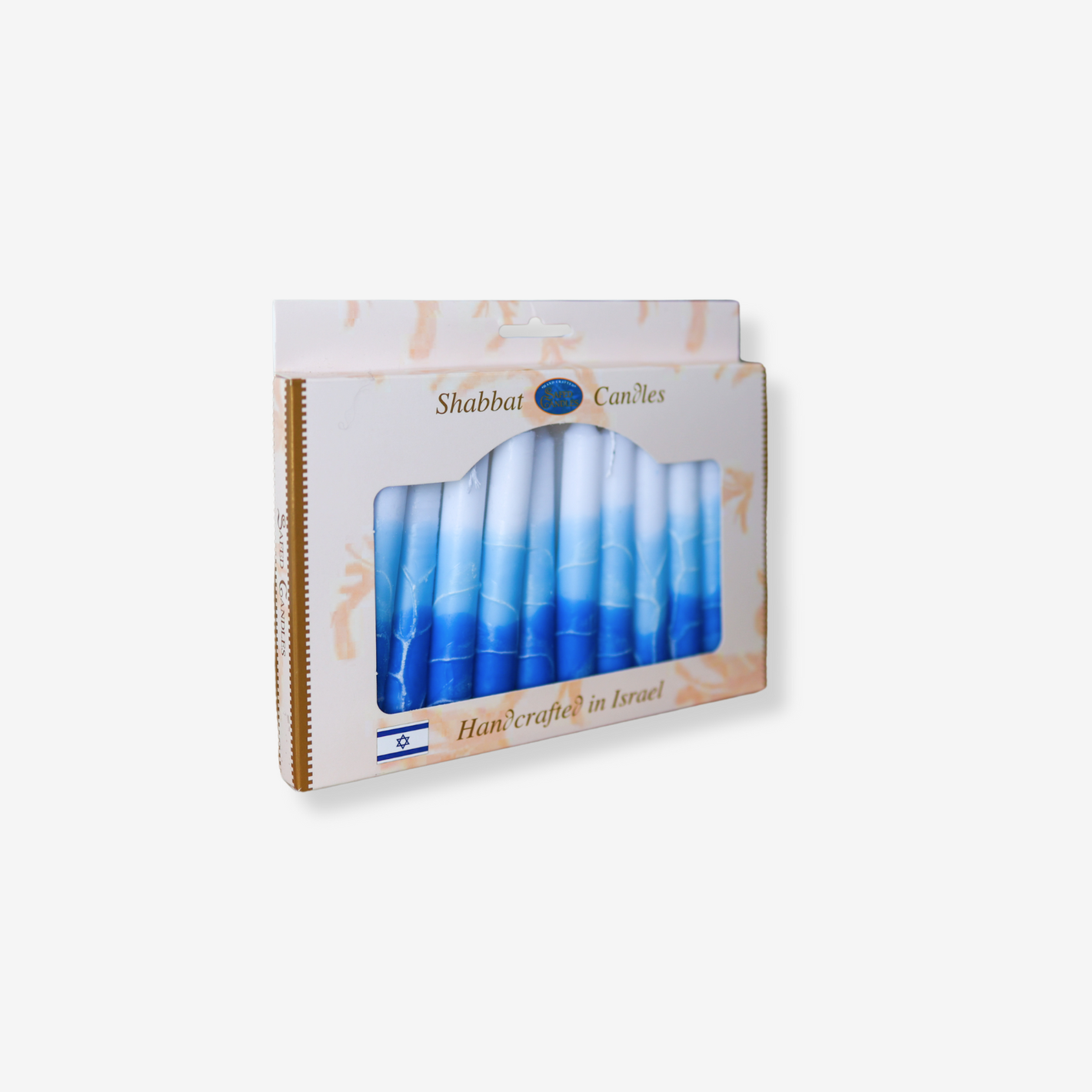 Handcrafted dripless Shabbat candles 12-pack from Safed, made with premium wax for clean, steady flame