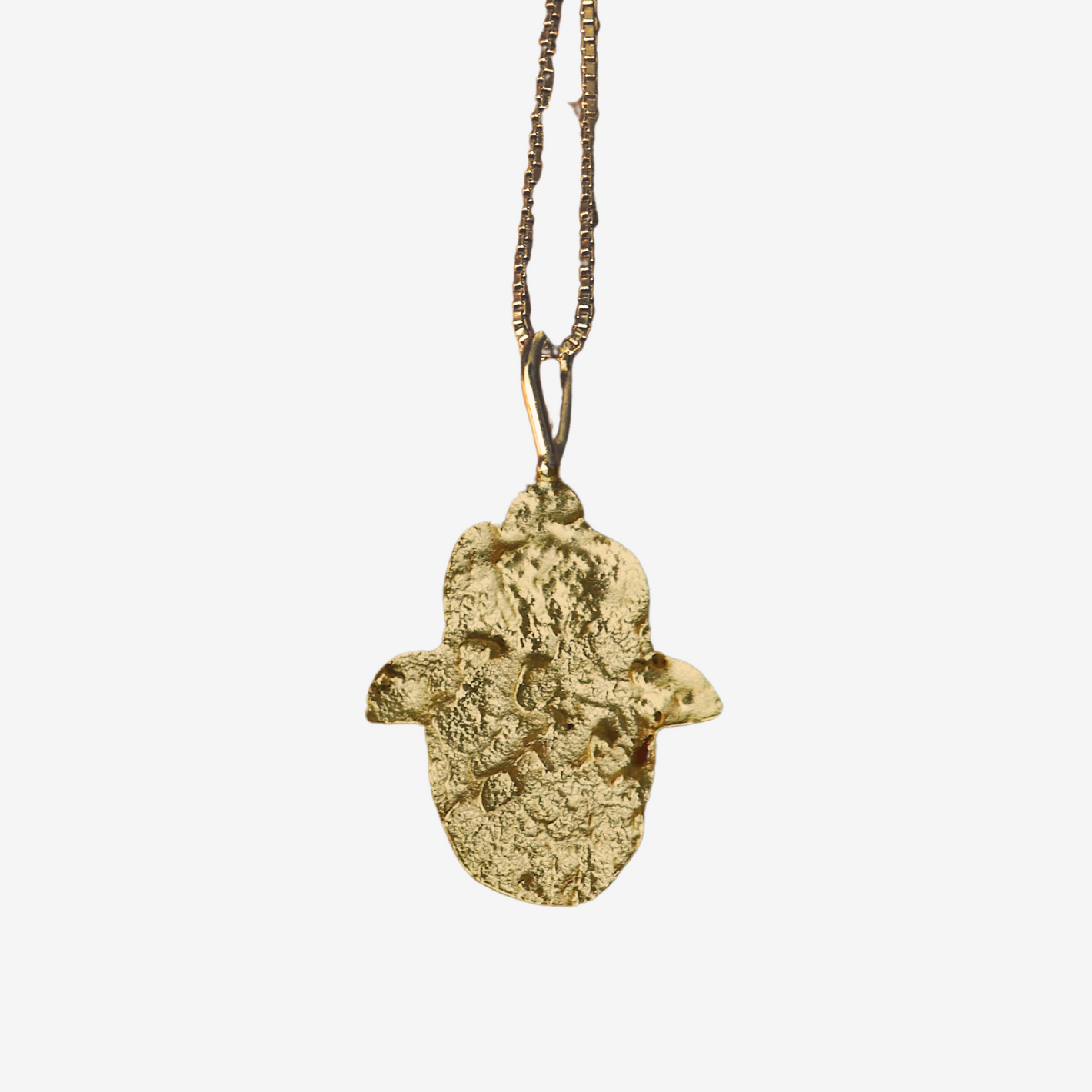 Gold Hamsa Necklace with Jerusalem stone texture in 18k gold over sterling silver by Sapir
