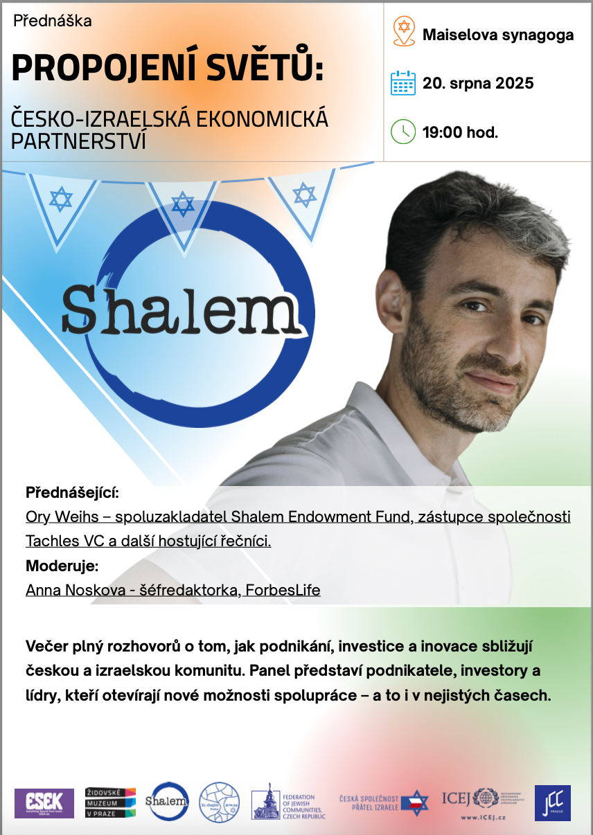 Portrait of speaker Ory Weihs promoting the Building Bridges Czech-Israeli Economic Partnerships event on August 20 with panel discussion on business and innovation collaboration.