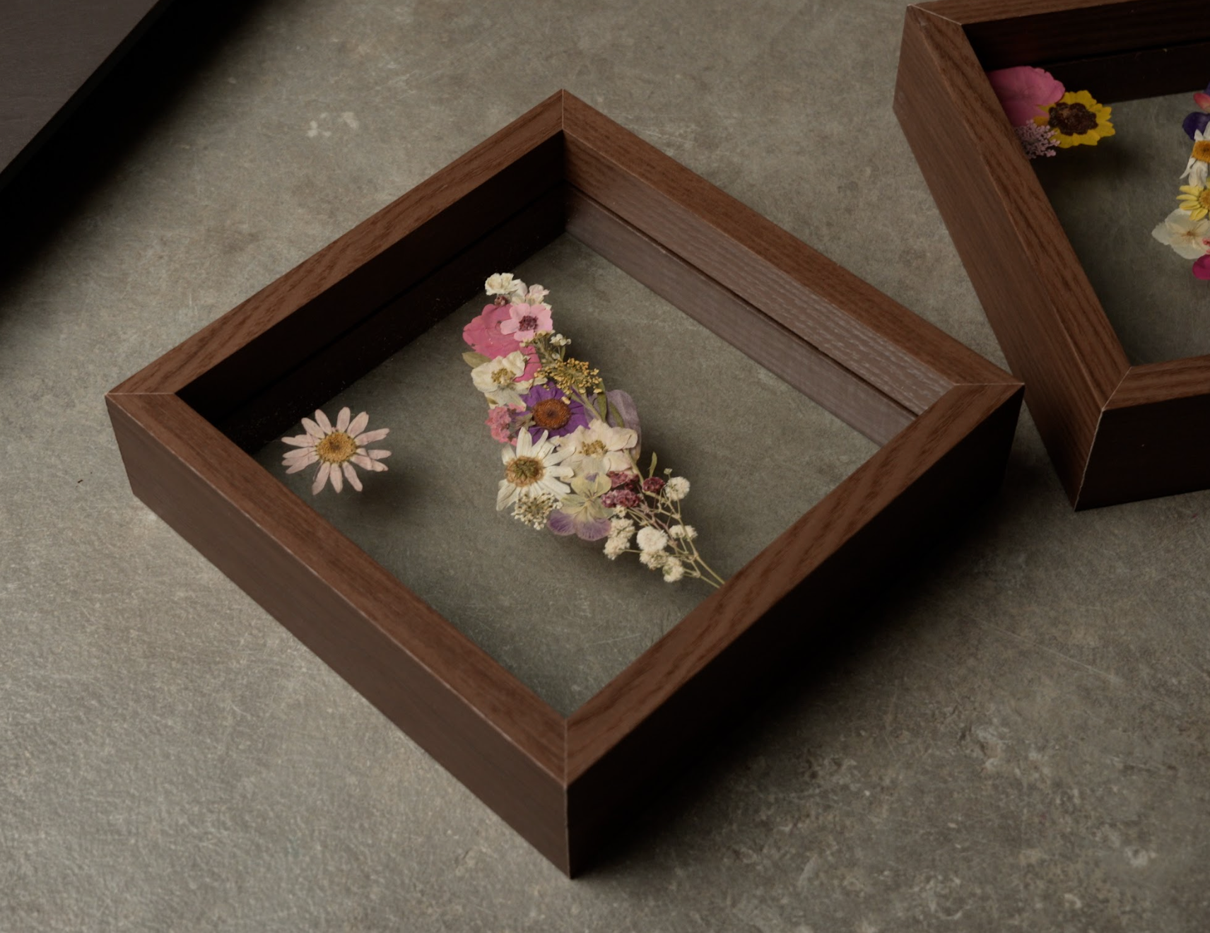 Pressed flowers framed map of Israel in natural wooden frame with glass layers