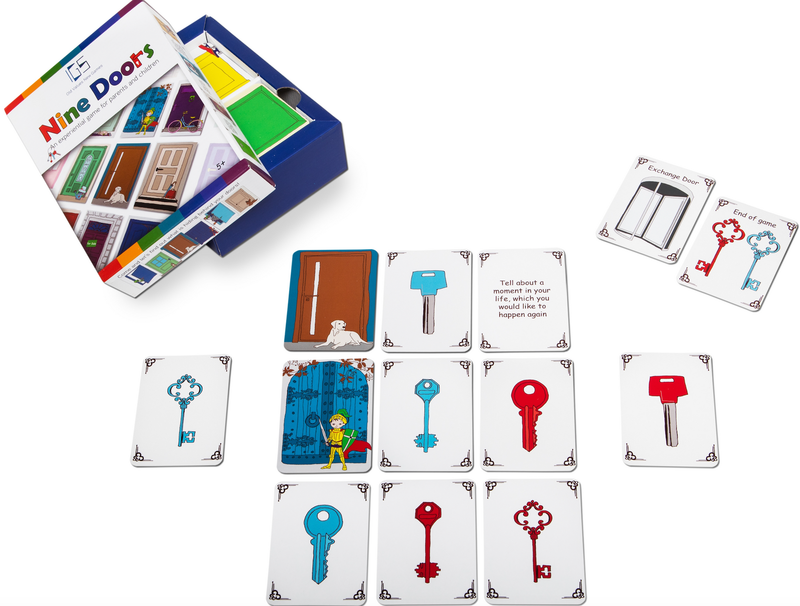 Nine Doors card game by IGS Studio promoting parent-child communication through meaningful questions in a tic-tac-toe style format.