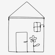 Minimalist black wire art house wall hanging by Koby Sibony with home outline and flower design
