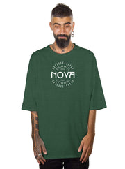Nova Big Logo T-Shirt in dark green cotton, featuring a large white Nova logo with a radiating line pattern on the chest.