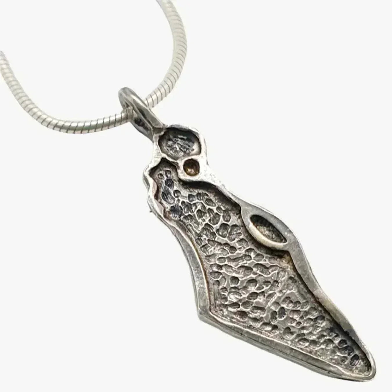 Sterling silver men's Israel necklace pendant shaped like the Land of Israel with oxidized finish and silver chain
