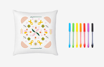 Freedom Pillow Case DIY Kit with pre-printed mandala design and washable markers for kids art project by Hooga