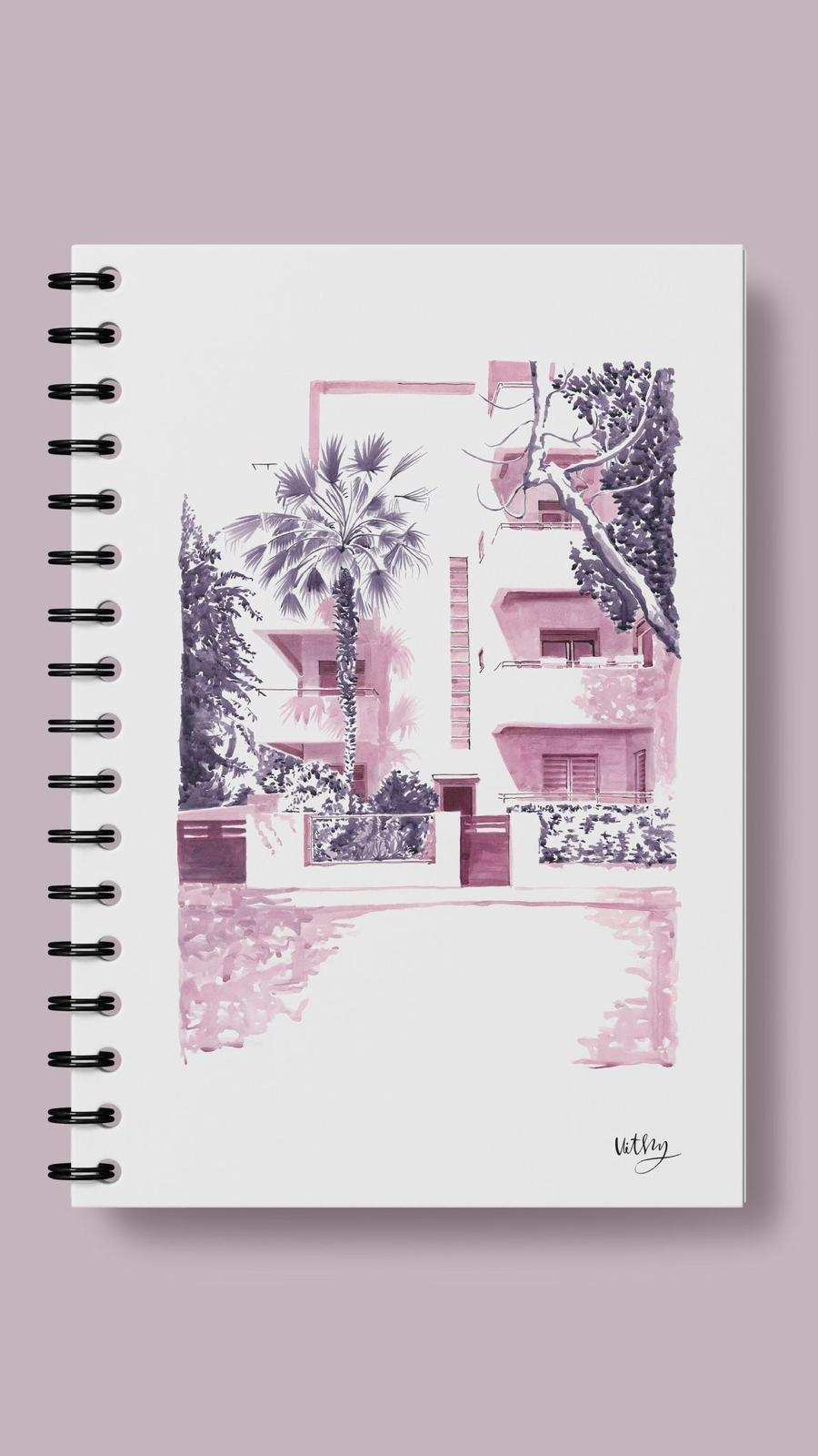 A5 spiral-bound journal featuring original Tel Aviv watercolor scenes by Vitsky notebooks