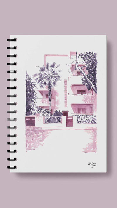 A5 spiral-bound journal featuring original Tel Aviv watercolor scenes by Vitsky notebooks