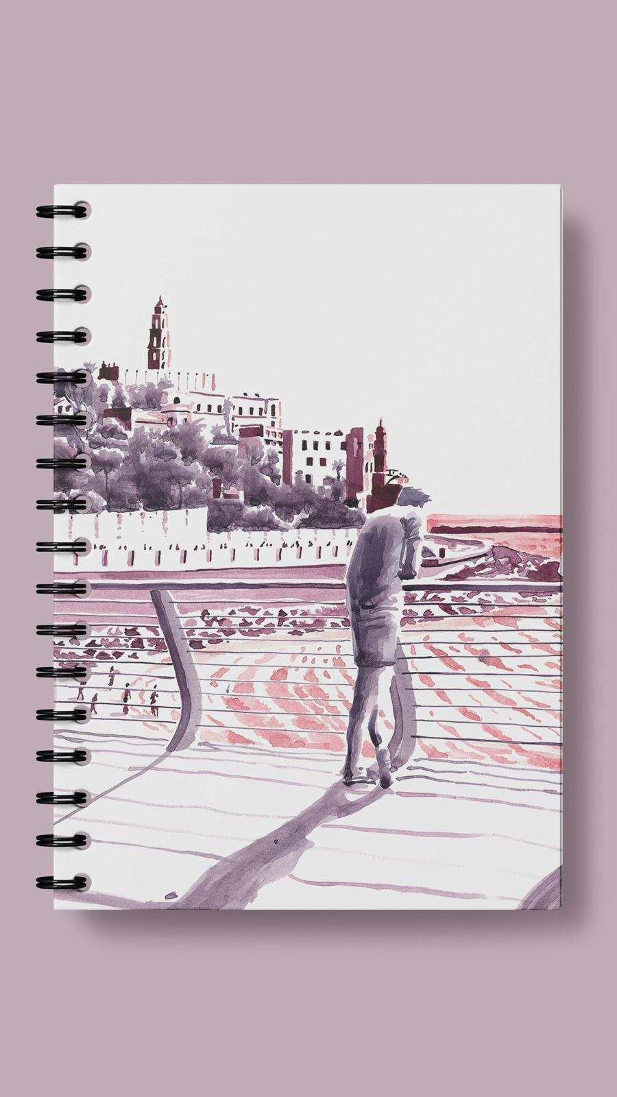 A5 spiral-bound journal featuring original Tel Aviv watercolor artwork by Vitsky notebooks
