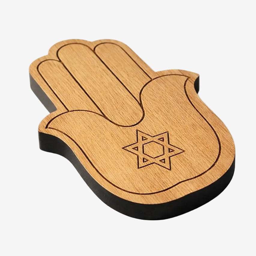 Small wooden Hamsa wall hanging with Star of David by Yoav Davidovich