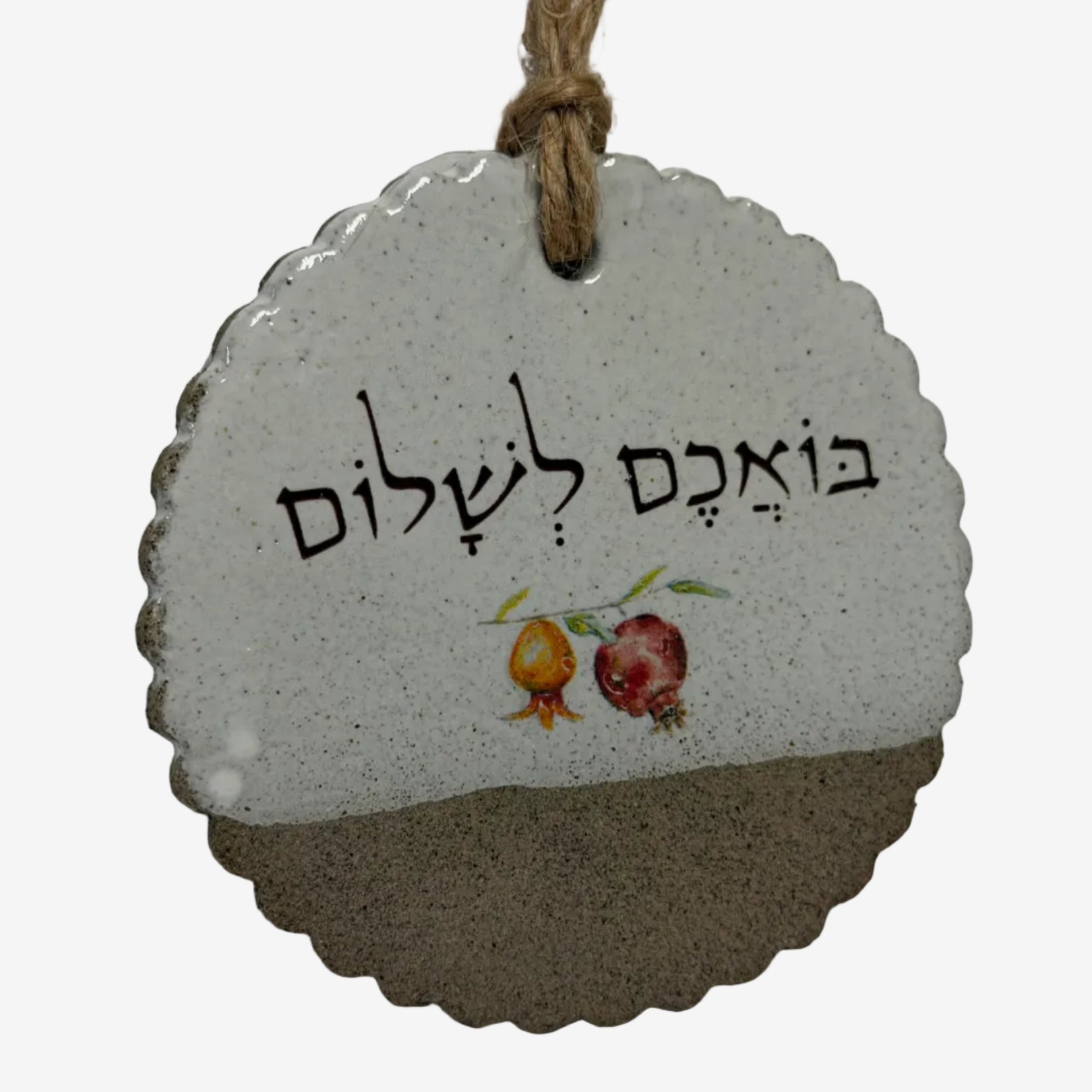 Handmade ceramic hanging blessing circle from Negia Studio, Israel, showcasing unique artisan craftsmanship