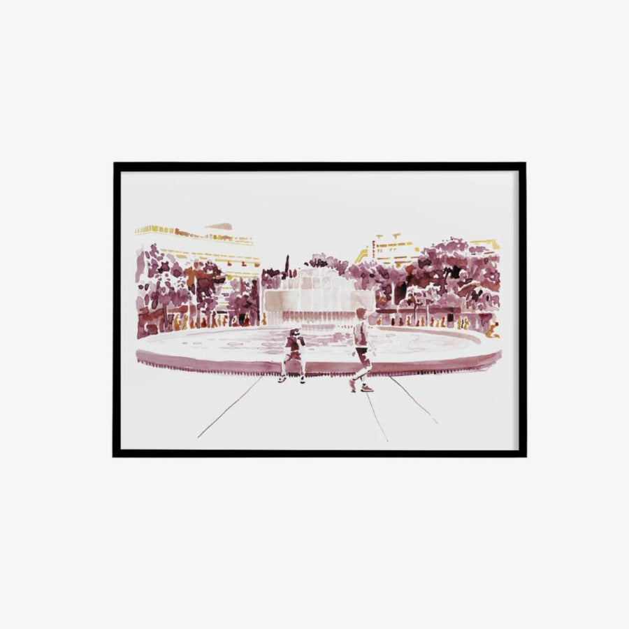 Dizengoff Fountain print by Vitsky showcasing Tel Aviv’s iconic landmark with vibrant water motion and urban charm.