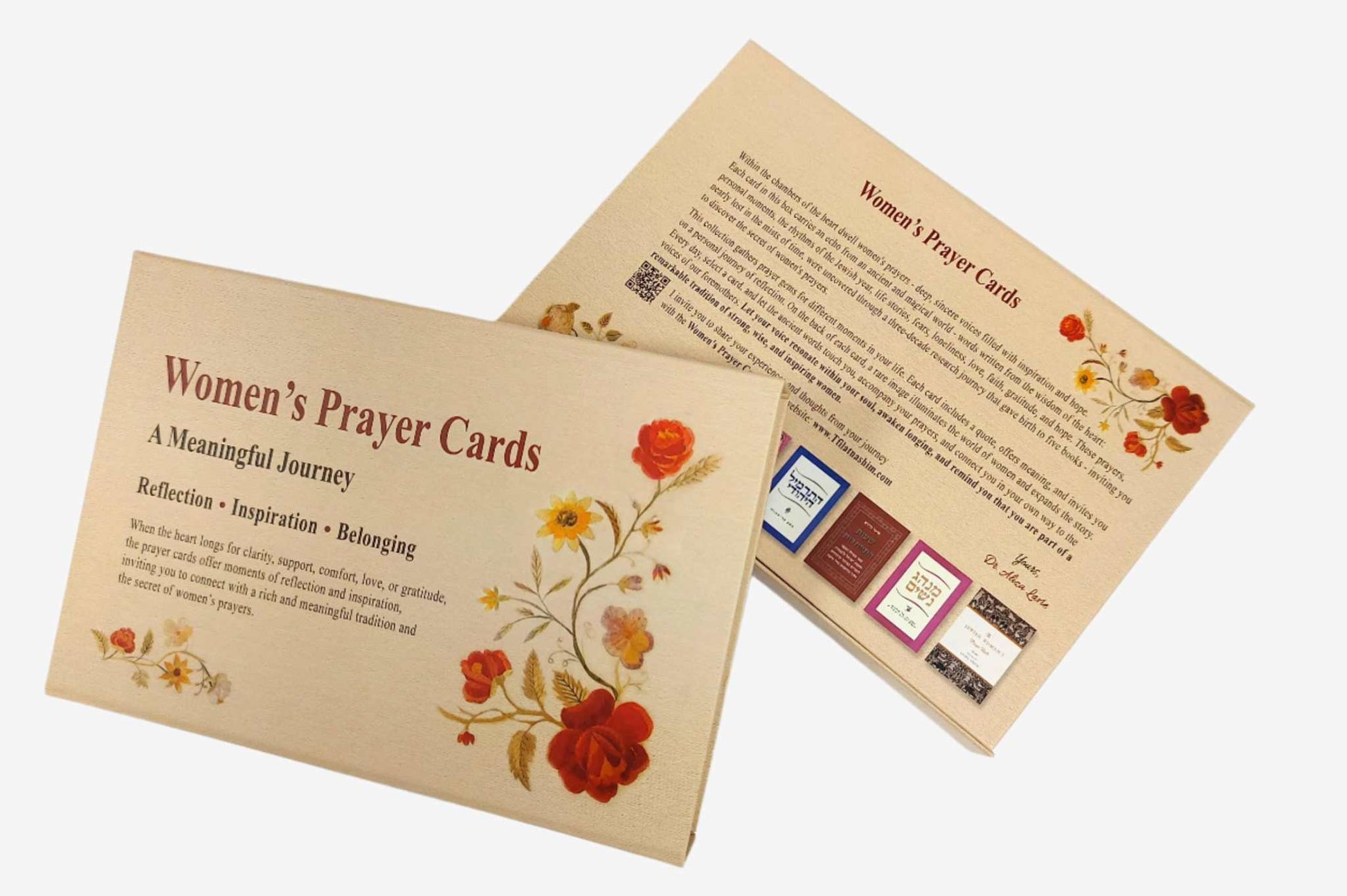 Tefilat Nashim Women’s Prayer Cards by Dr. Aliza Lavie with floral design and inspirational text.
