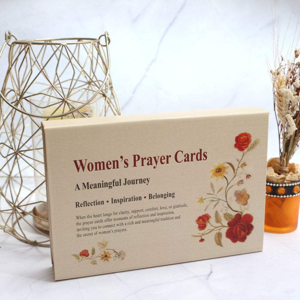 Box of Women's Prayer Cards by Dr. Aliza Lavie featuring floral design and themes of reflection, inspiration, and belonging