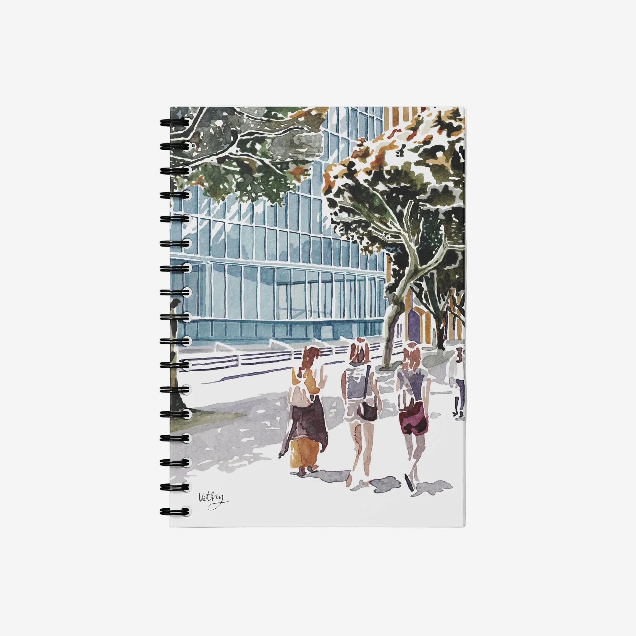 Scenes of Tel Aviv spiral bound journal by Vitsky featuring cityscape artwork, Vitsky notebooks