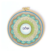 Shalom Round Canvas Wall Art by Noga Shalev featuring Pomegranate Home Blessing design on eco-friendly canvas