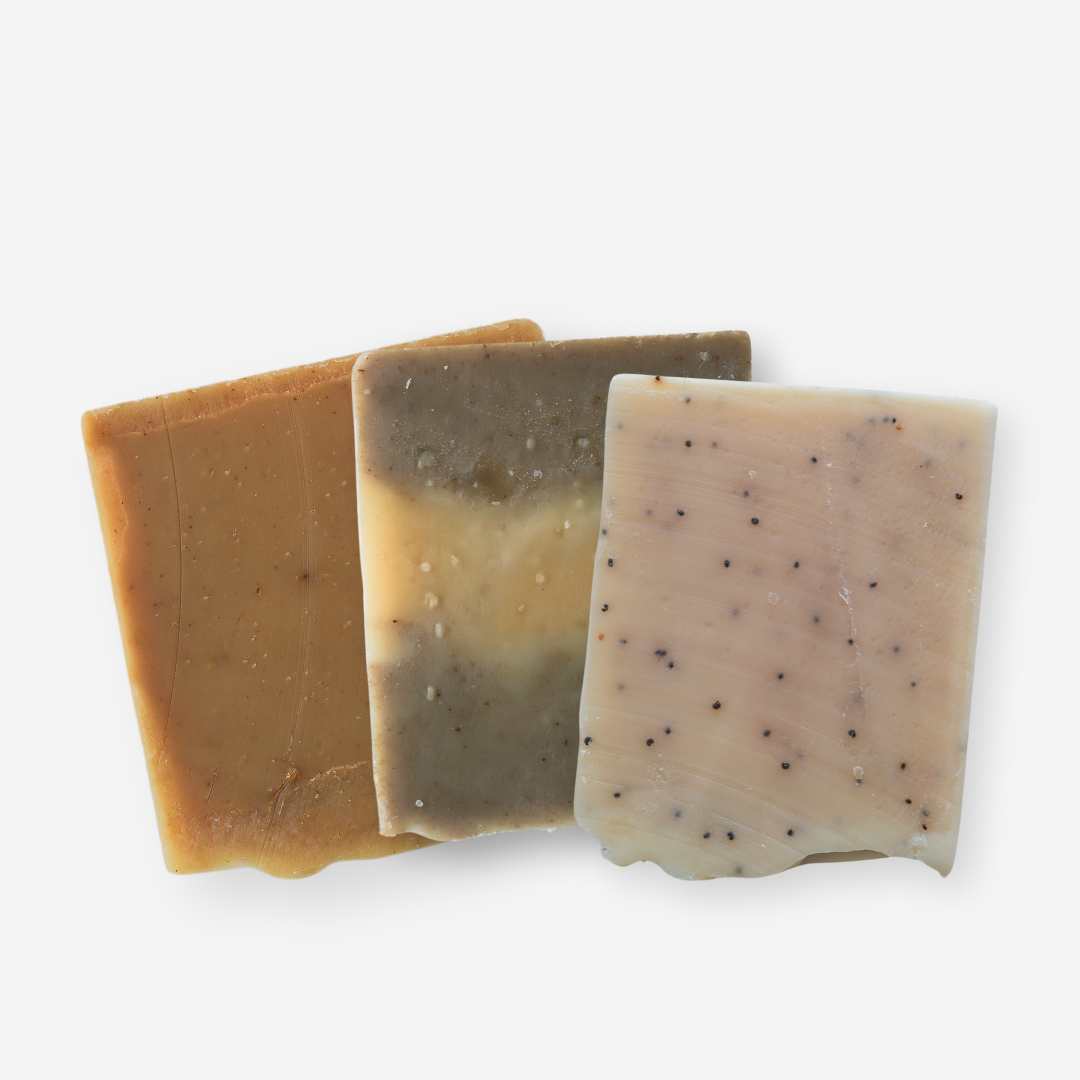 Close up of three pack of Yonat Midbar soap