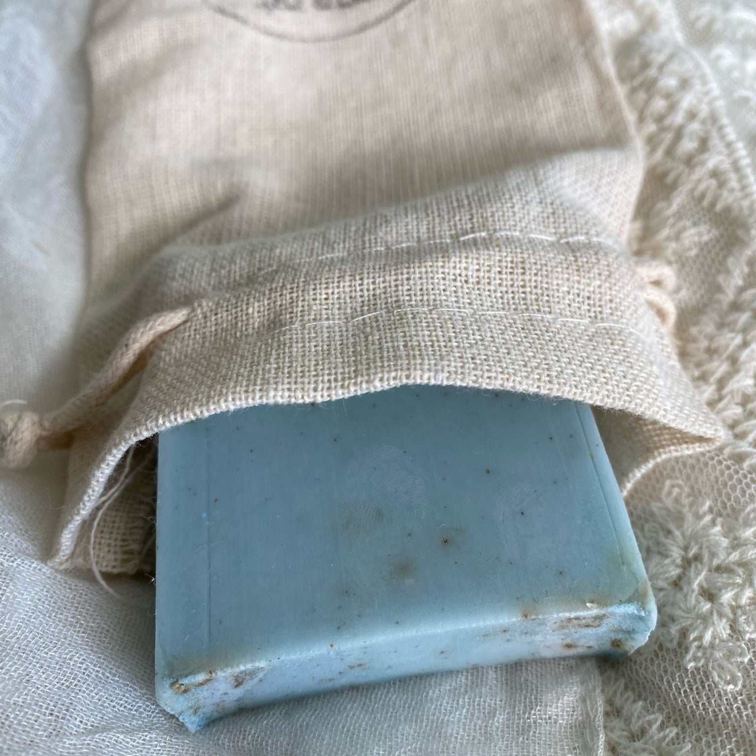 Handcrafted Israel Negev lavender soap in cloth bag by Yonat Midbar