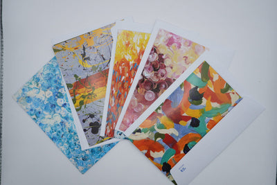 ADI All-Purpose Greeting Cards, five paper cards with colorful abstract and nature-inspired artwork in assorted patterns
