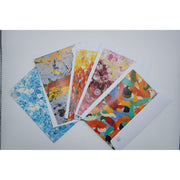 ADI All-Purpose Greeting Cards, five white cards with colorful assorted abstract artwork and matching white envelopes.