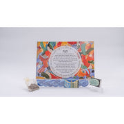 ADI Havdalah Set with a colorful abstract illustrated Hebrew blessing, blue braided candle, and wrapped spices.